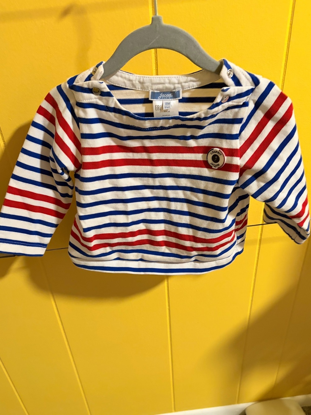 Jacadi White Long-Sleeve Tee with Red & Blue Stripes